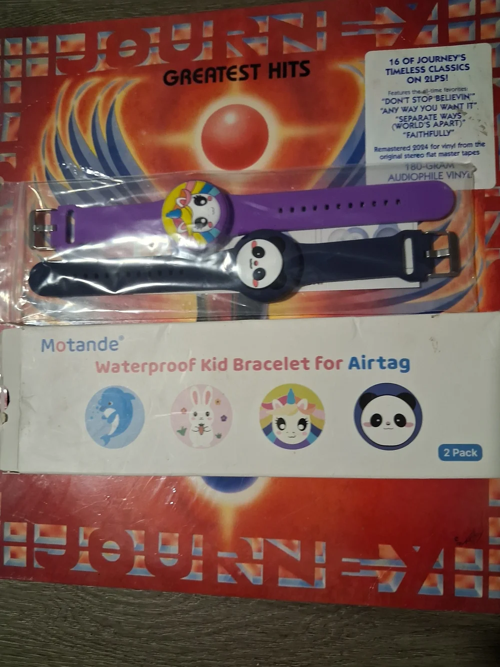 Kids AirTag Bracelet Set - Purple & Navy Cute Animal Faces (2 Pack)